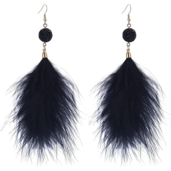 Long Feather Tassel Earrings Bohemian Elegant Dangle Earrings for Women - Picture 1 of 3